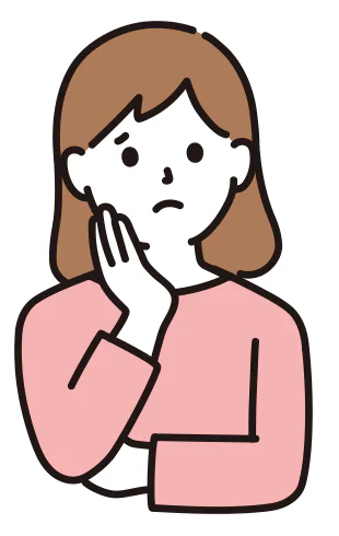頬に手を当てて悩む女性のイラスト